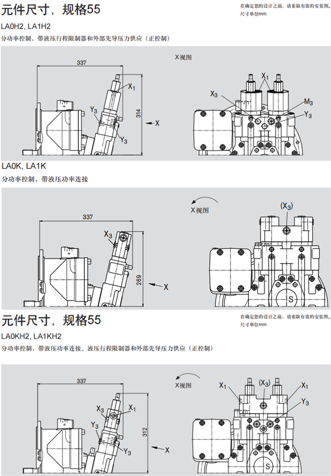 元件尺寸，规格55 LA0KH1/H3, LA1KH1/H3